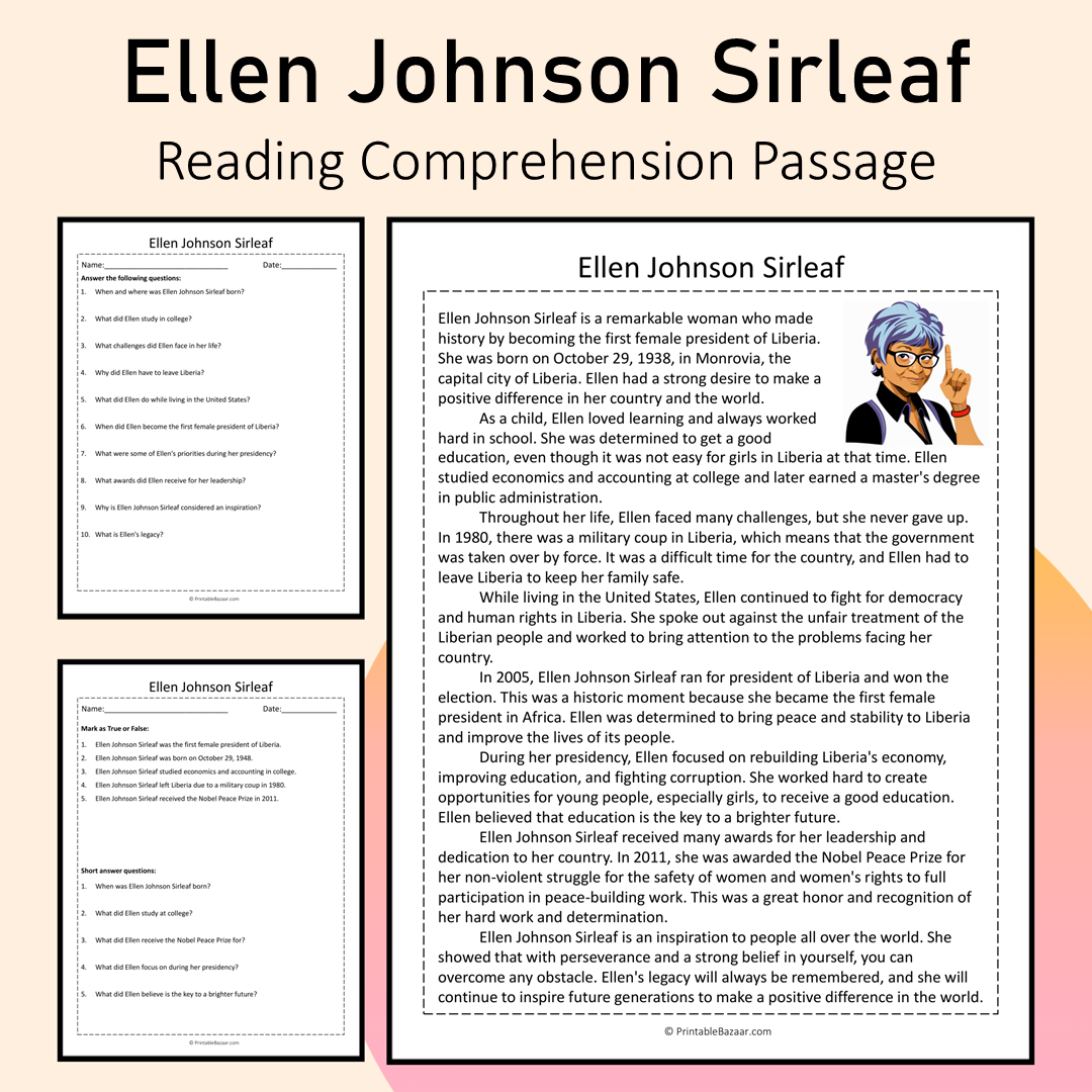 Ellen Johnson Sirleaf | Reading Comprehension Passage Printable Activity