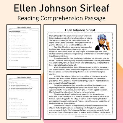 Ellen Johnson Sirleaf | Reading Comprehension Passage Printable Activity