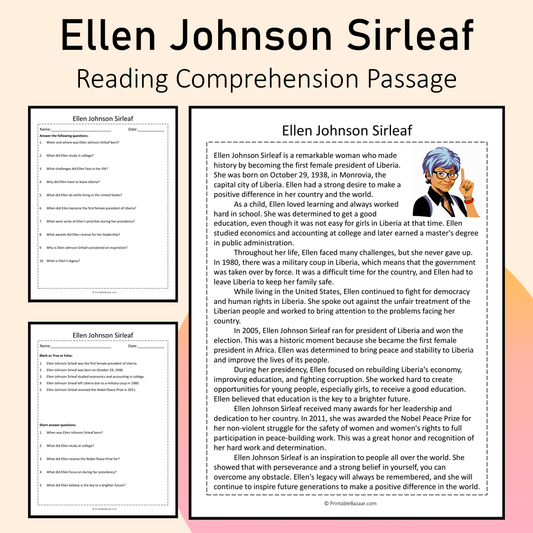Ellen Johnson Sirleaf | Reading Comprehension Passage Printable Activity