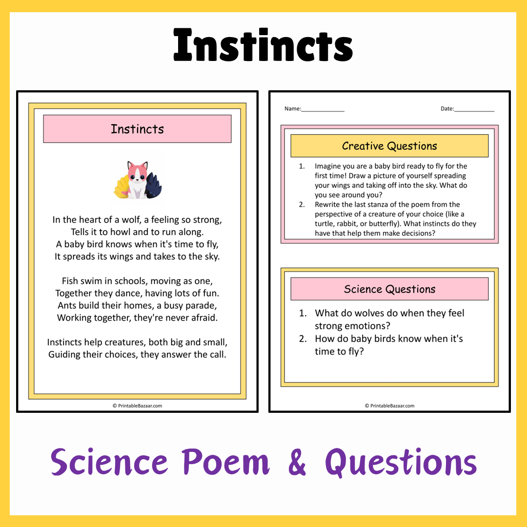 Instincts | Science Poem Reading Comprehension Activity