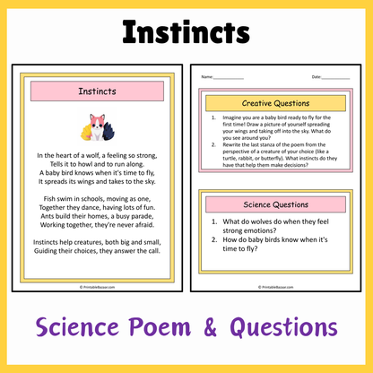 Instincts | Science Poem Reading Comprehension Activity