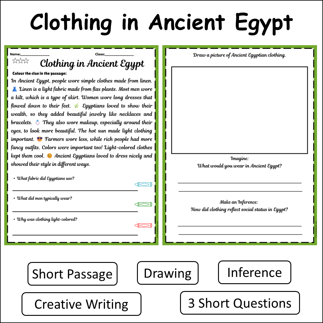Clothing in Ancient Egypt | Short Reading Comprehension Creative Worksheet