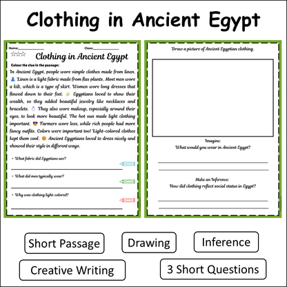 Clothing in Ancient Egypt | Short Reading Comprehension Creative Worksheet