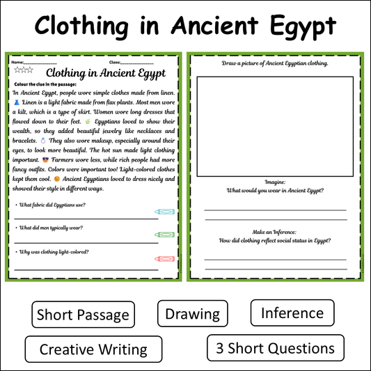 Clothing in Ancient Egypt | Short Reading Comprehension Creative Worksheet