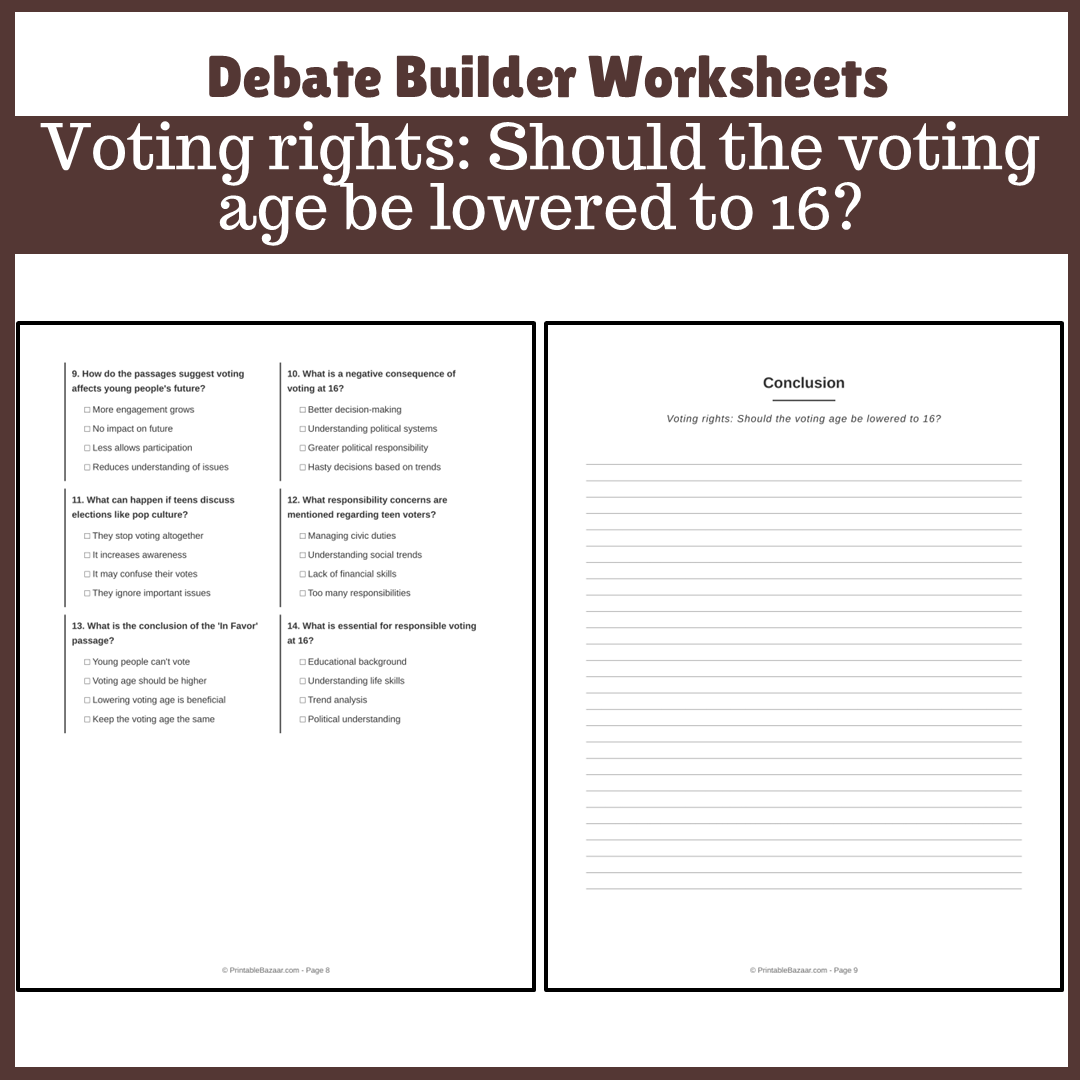 Voting rights: Should the voting age be lowered to 16? | Favour and Against Worksheet Printable Activity