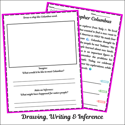 Christopher Columbus | Short Reading Comprehension Creative Worksheet