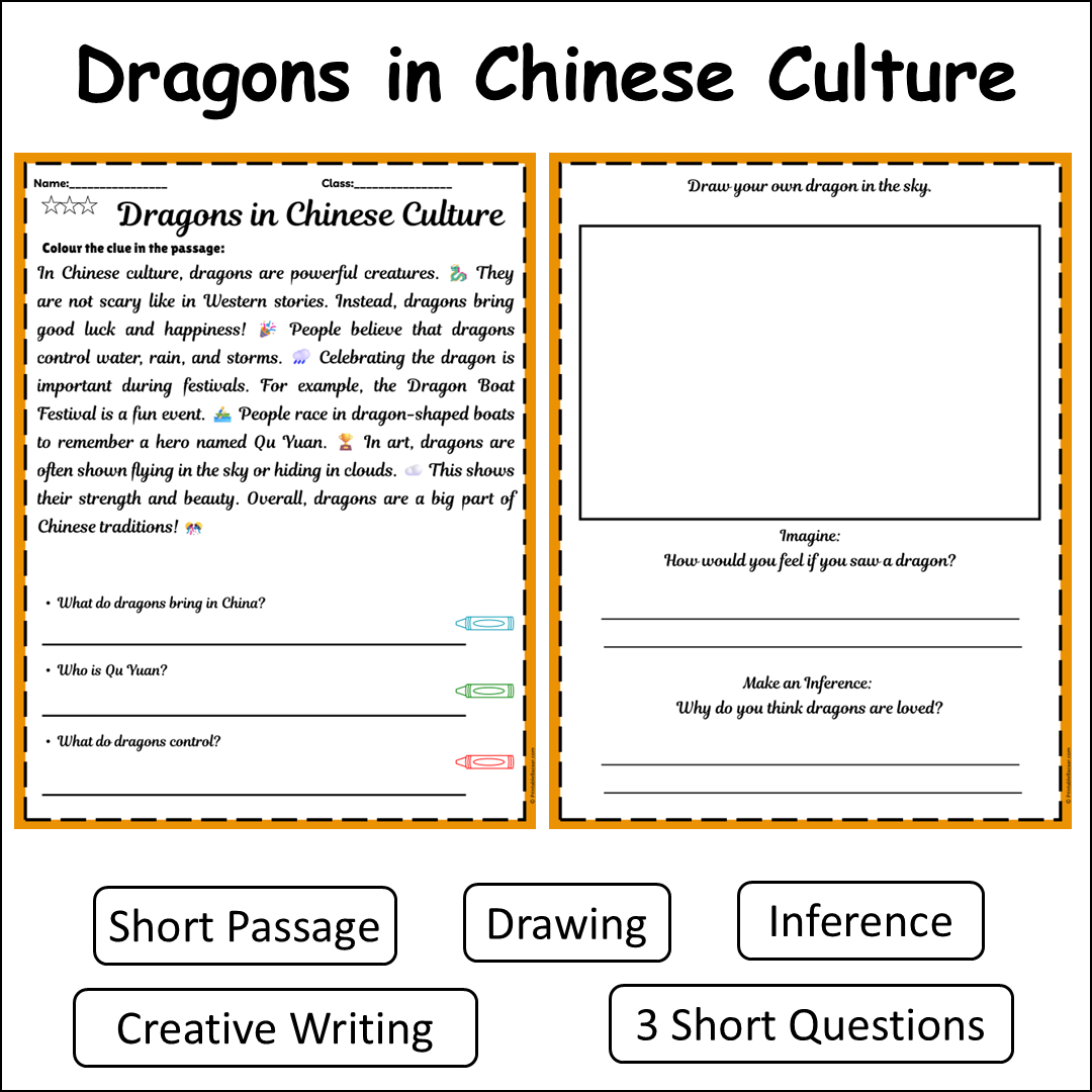 Dragons in Chinese Culture | Short Reading Comprehension Creative Worksheet