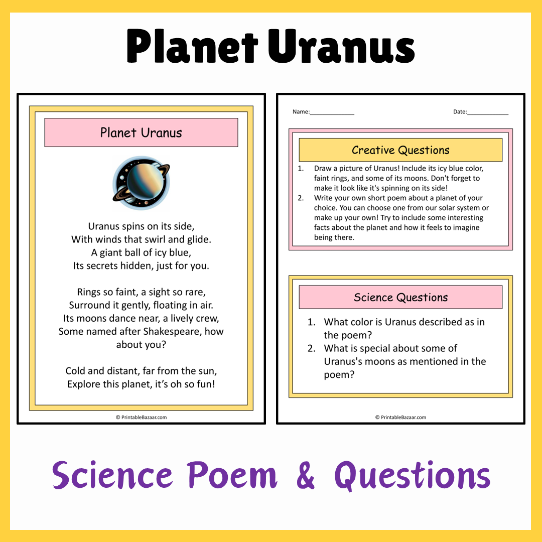 Planet Uranus | Science Poem Reading Comprehension Activity