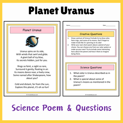 Planet Uranus | Science Poem Reading Comprehension Activity