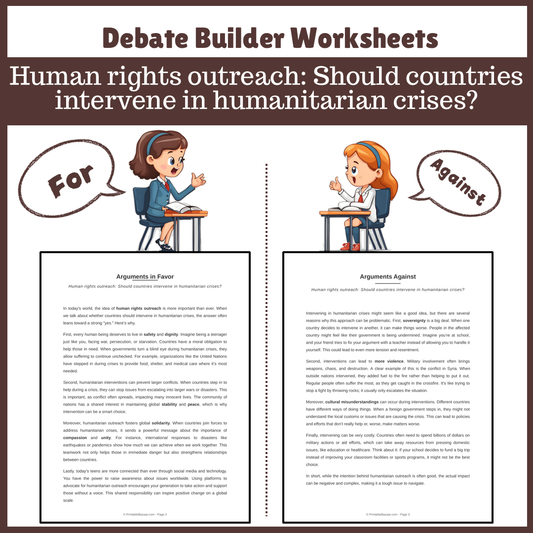 Human rights outreach: Should countries intervene in humanitarian crises? | Favour and Against Worksheet Printable Activity