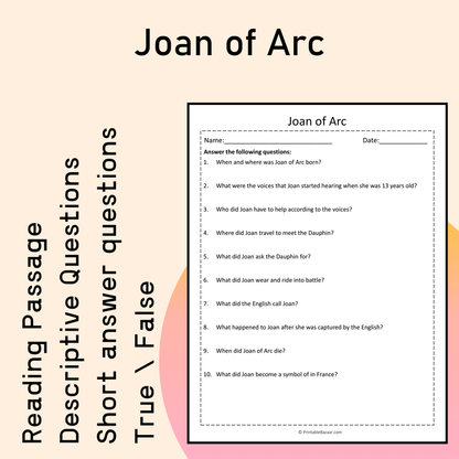 Joan of Arc | Reading Comprehension Passage Printable Activity