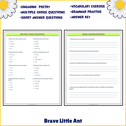 Brave Little Ant | Poem Grammar Worksheet Printable Activity