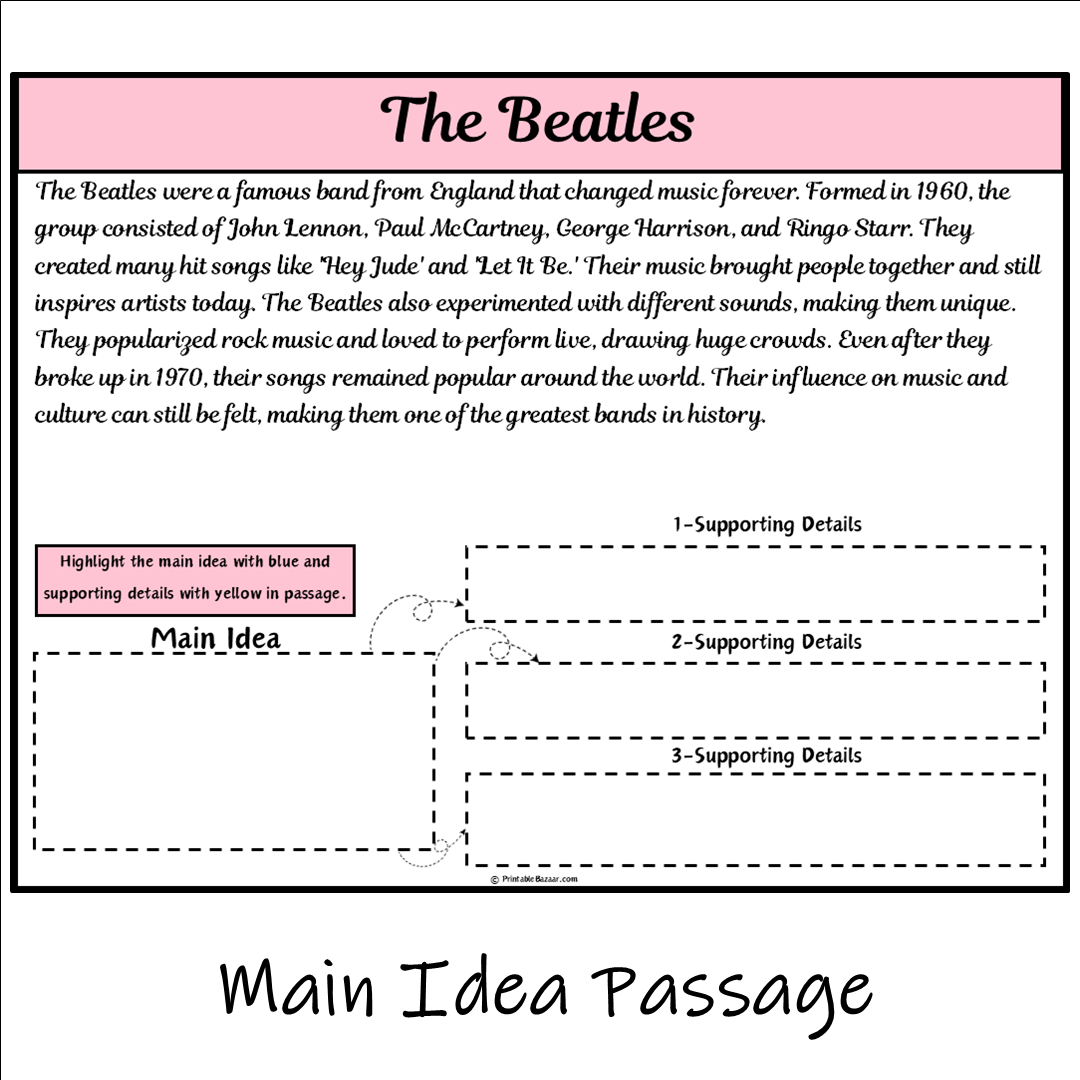 The Beatles | Main Idea and Supporting Details Reading Passage and Questions