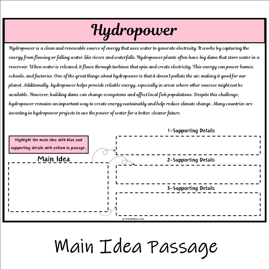 Hydropower | Main Idea and Supporting Details Reading Passage and Questions