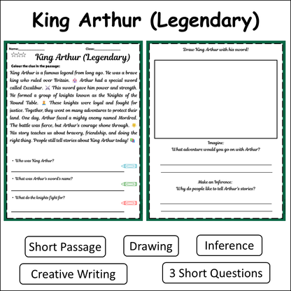 King Arthur (Legendary) | Short Reading Comprehension Creative Worksheet