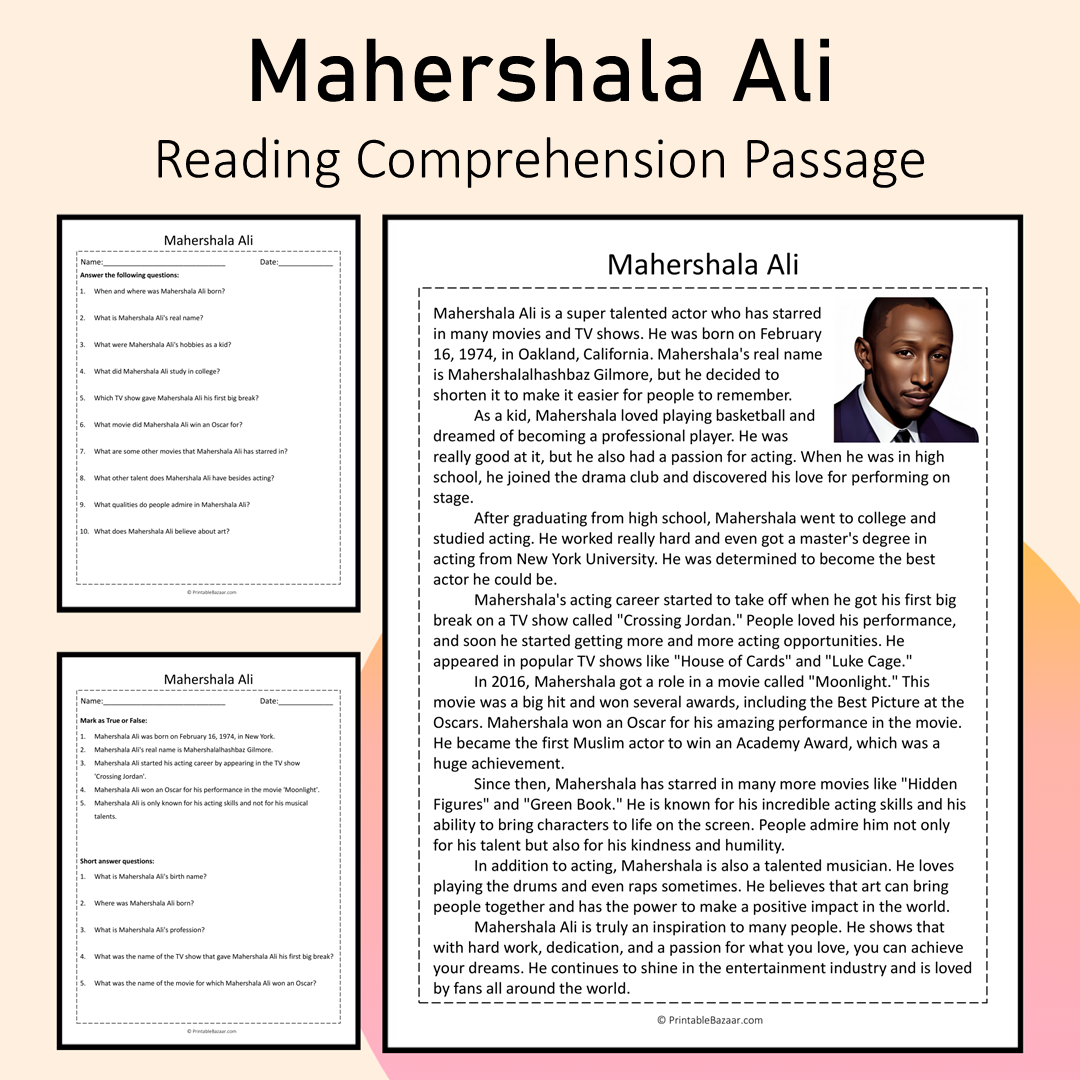 Mahershala Ali | Reading Comprehension Passage Printable Activity