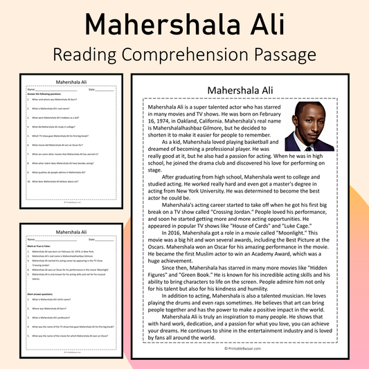 Mahershala Ali | Reading Comprehension Passage Printable Activity