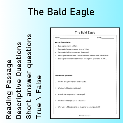 The Bald Eagle | Reading Comprehension Passage Printable Worksheet