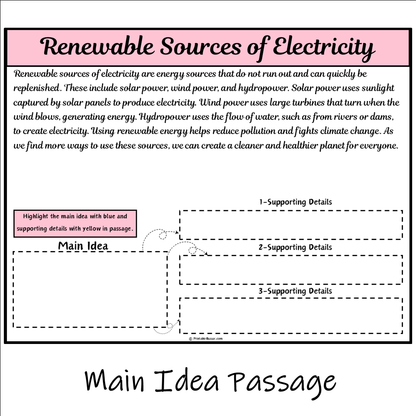 Renewable Sources of Electricity | Main Idea and Supporting Details Reading Passage and Questions