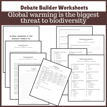 Global warming is the biggest threat to biodiversity | Favour and Against Worksheet Printable Activity