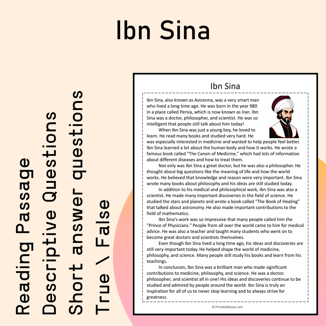 Ibn Sina | Reading Comprehension Passage Printable Activity