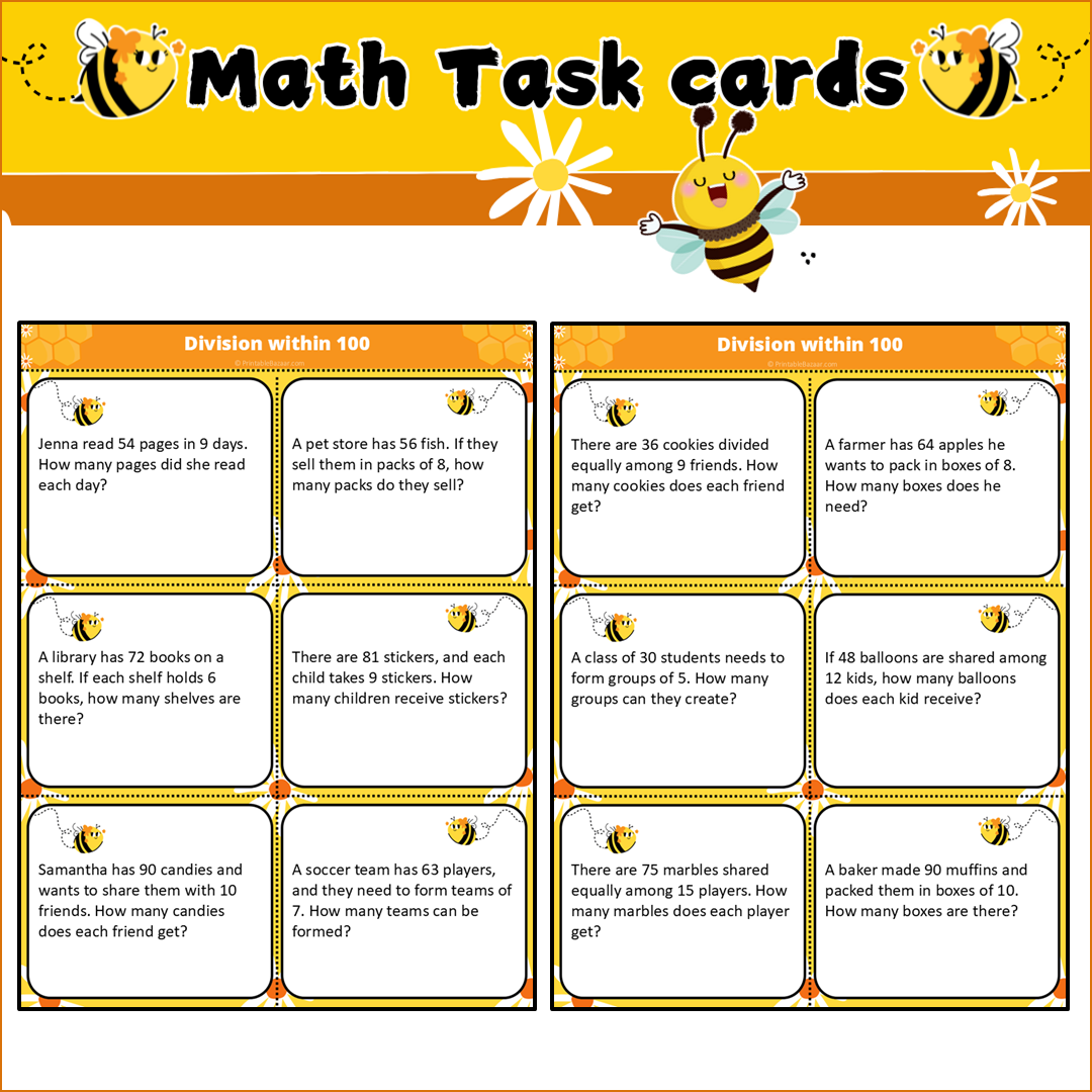 Division within 100 | Math Task Cards