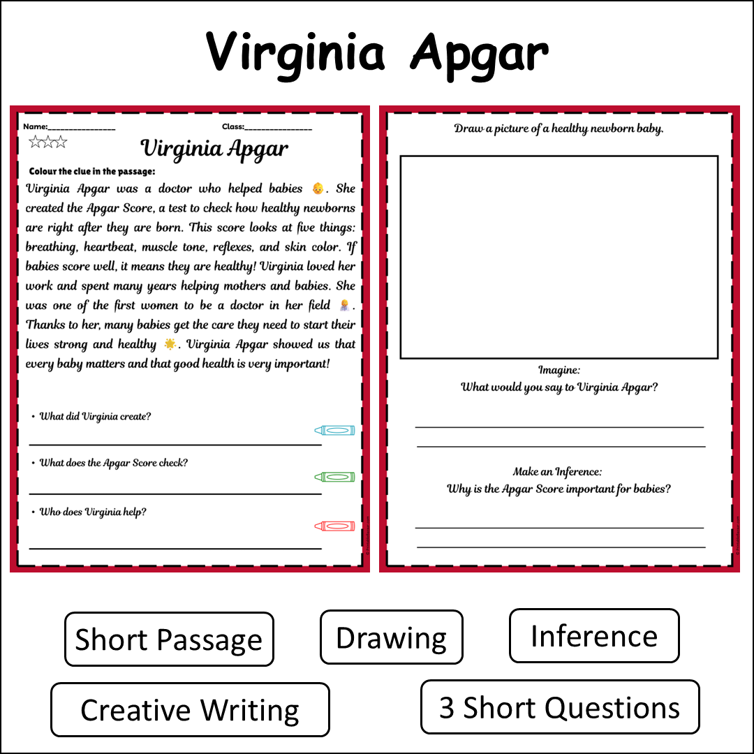 Virginia Apgar | Short Reading Comprehension Creative Worksheet