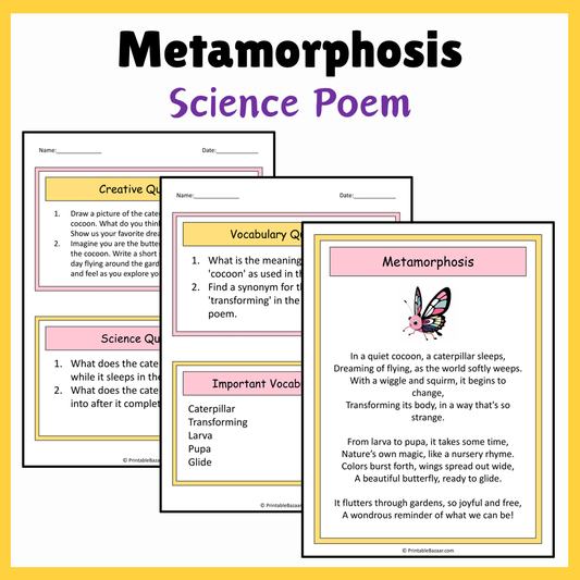 Metamorphosis | Science Poem Reading Comprehension Activity