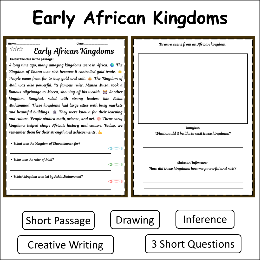 Early African Kingdoms | Short Reading Comprehension Creative Worksheet