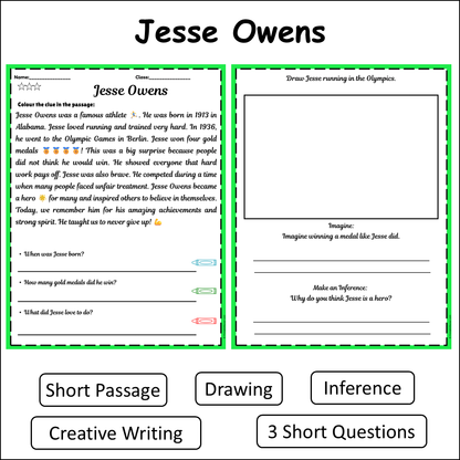 Jesse Owens | Short Reading Comprehension Creative Worksheet