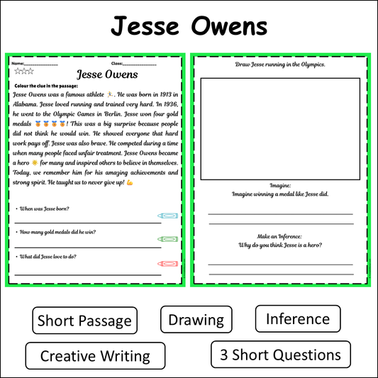 Jesse Owens | Short Reading Comprehension Creative Worksheet