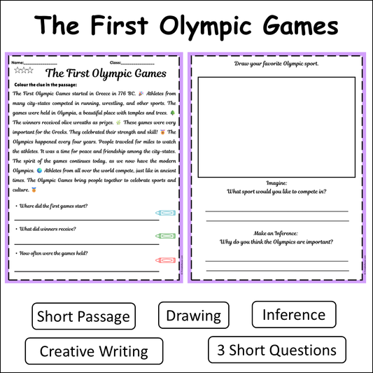 The First Olympic Games | Short Reading Comprehension Creative Worksheet