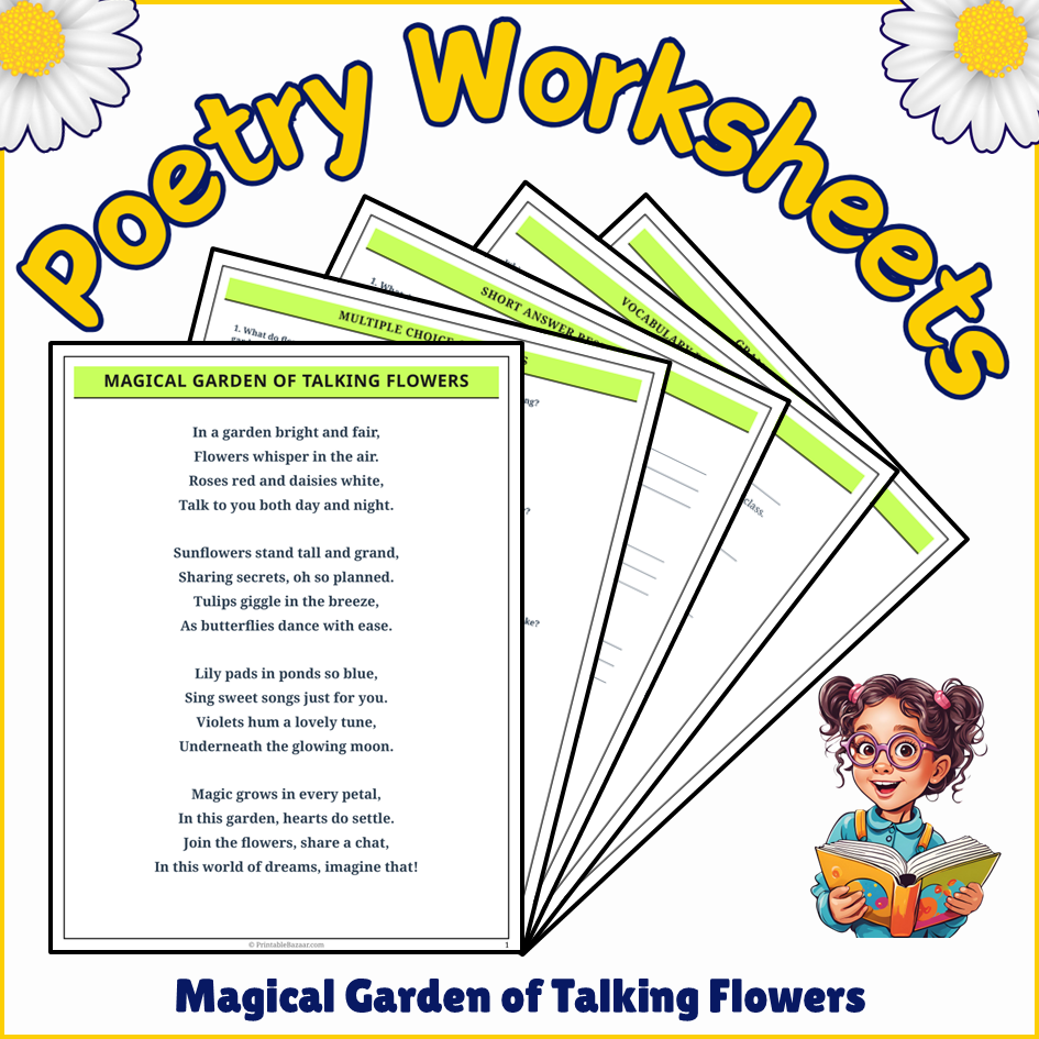 Magical Garden of Talking Flowers | Poem Grammar Worksheet Printable Activity