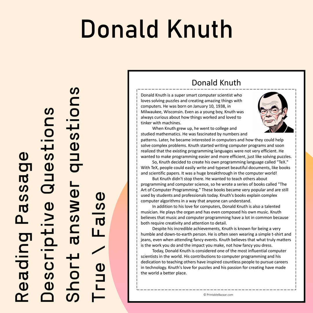 Donald Knuth | Reading Comprehension Passage Printable Activity