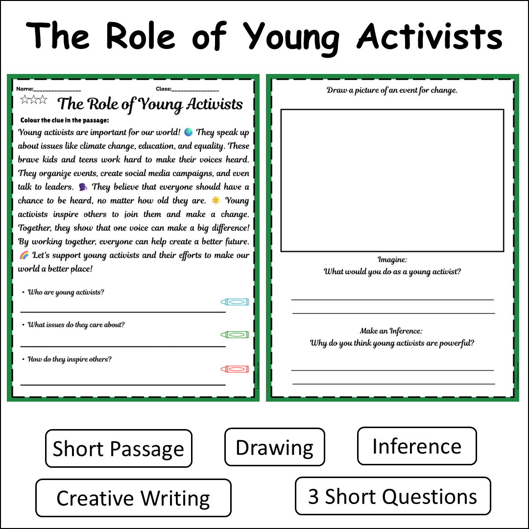 The Role of Young Activists | Short Reading Comprehension Creative Worksheet