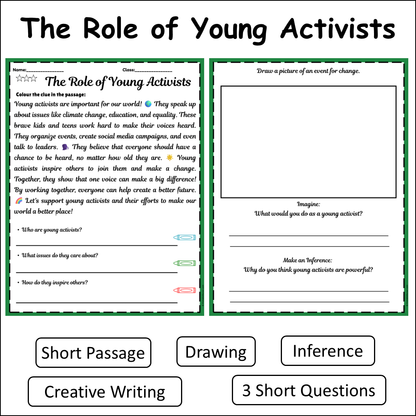 The Role of Young Activists | Short Reading Comprehension Creative Worksheet