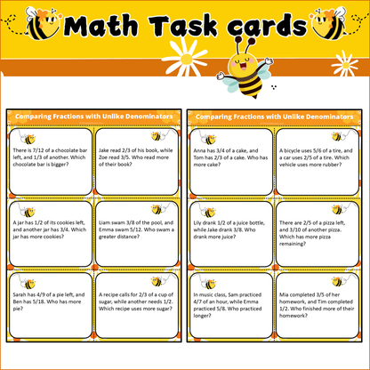 Comparing Fractions with Unlike Denominators | Math Task Cards