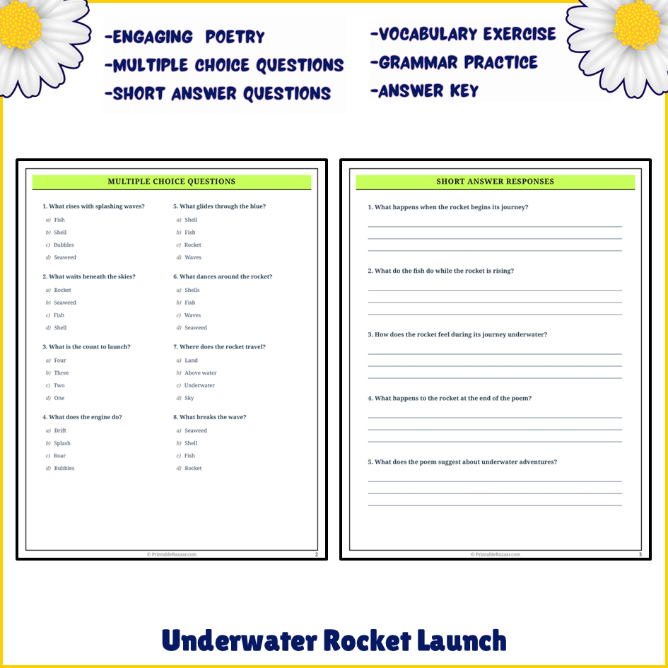 Underwater Rocket Launch | Poem Grammar Worksheet Printable Activity