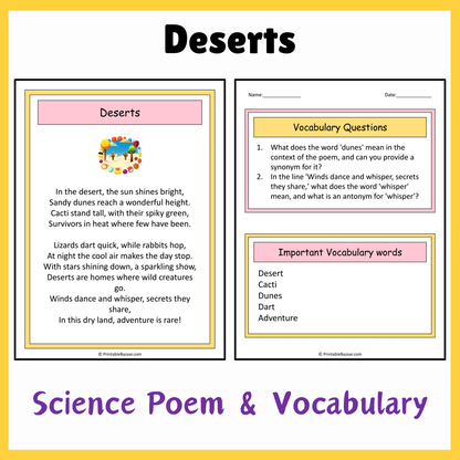 Deserts | Science Poem Reading Comprehension Activity