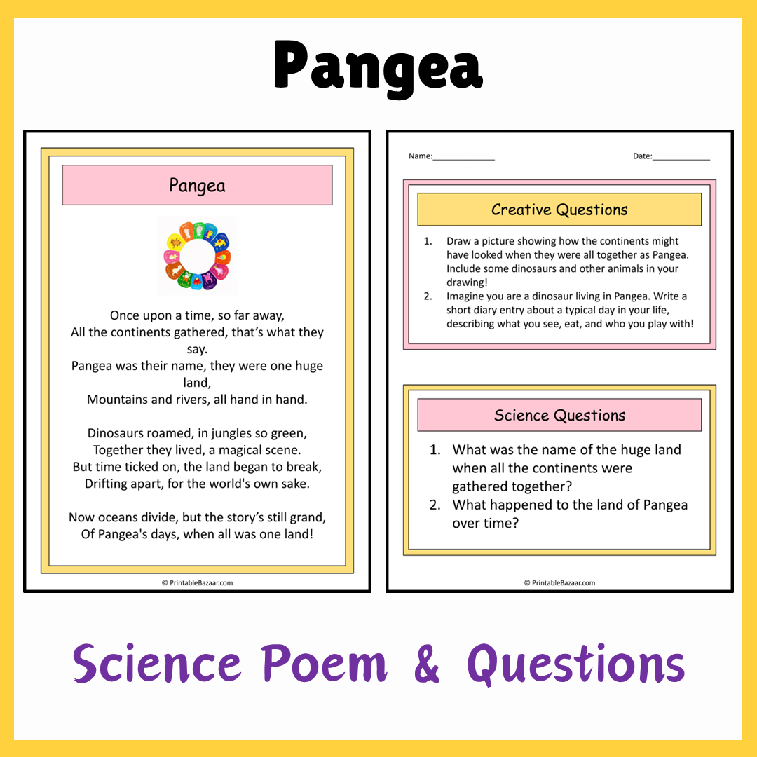 Pangea | Science Poem Reading Comprehension Activity