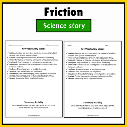 Friction | Science Story Reading Comprehension Activity