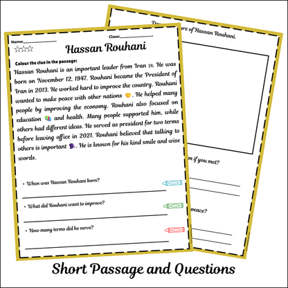 Hassan Rouhani | Short Reading Comprehension Creative Worksheet