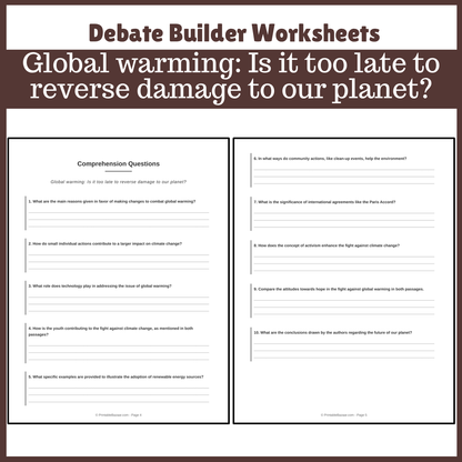 Global warming: Is it too late to reverse damage to our planet? | Favour and Against Worksheet Printable Activity