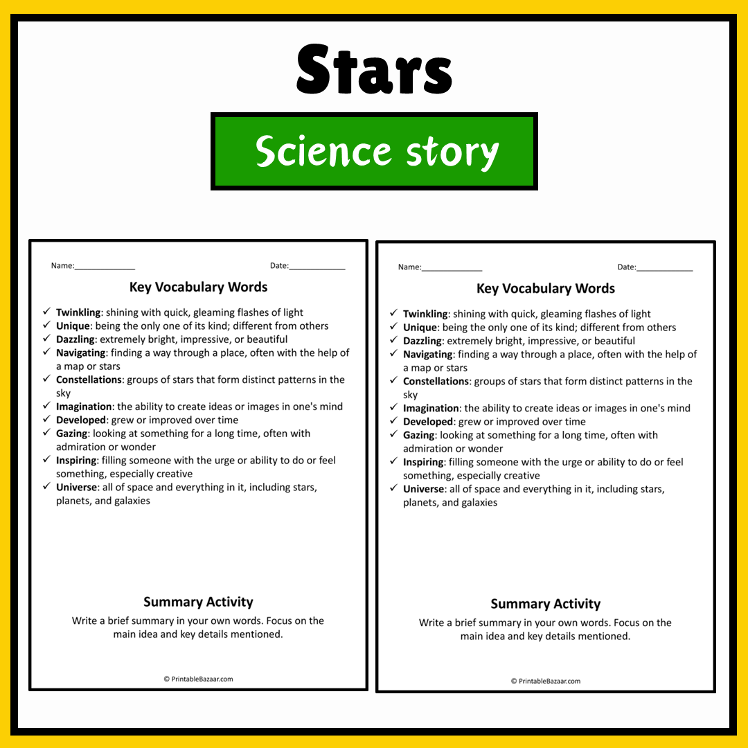 Stars | Science Story Reading Comprehension Activity
