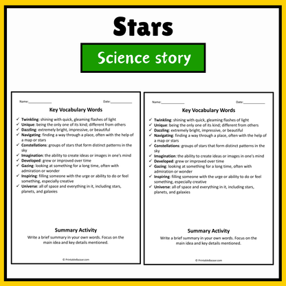 Stars | Science Story Reading Comprehension Activity