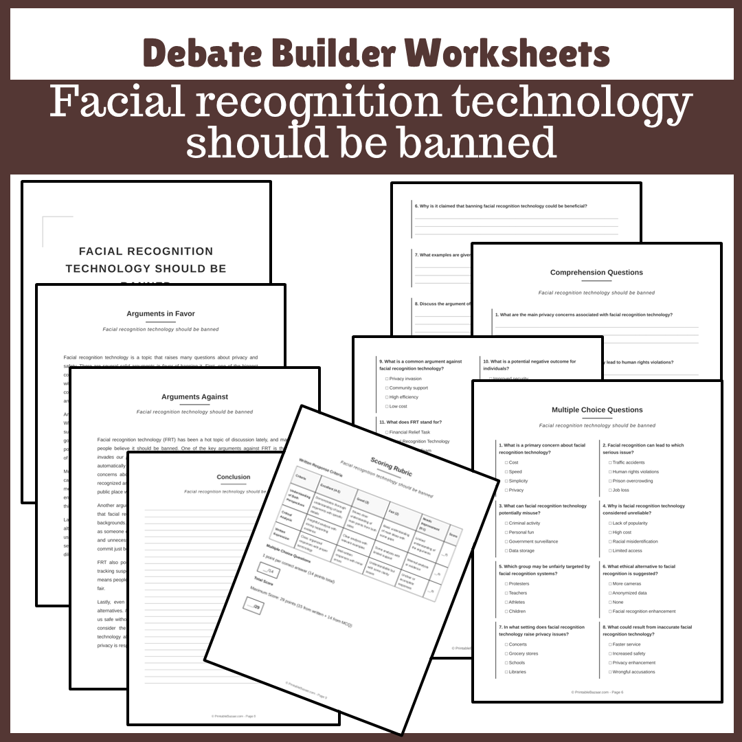 Facial recognition technology should be banned | Favour and Against Worksheet Printable Activity