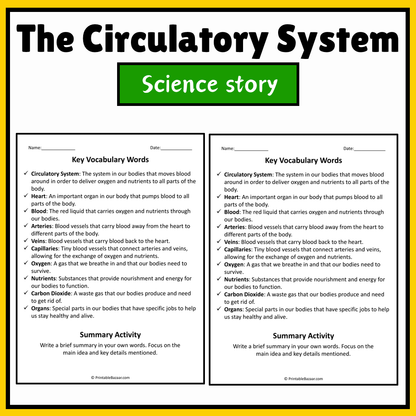 The Circulatory System | Science Story Reading Comprehension Activity