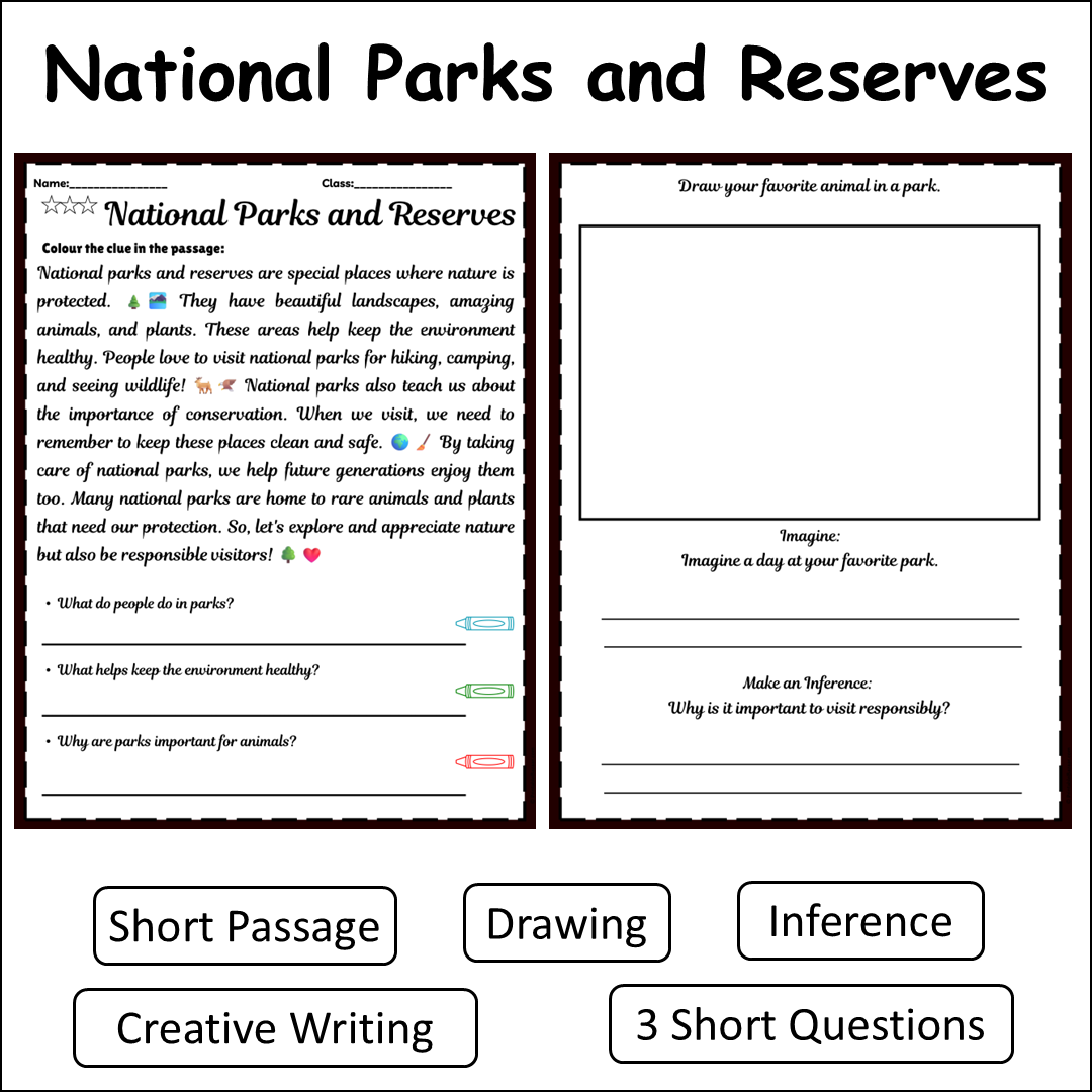 National Parks and Reserves | Short Reading Comprehension Creative Worksheet