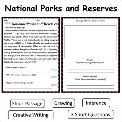 National Parks and Reserves | Short Reading Comprehension Creative Worksheet