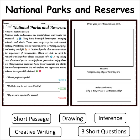 National Parks and Reserves | Short Reading Comprehension Creative Worksheet